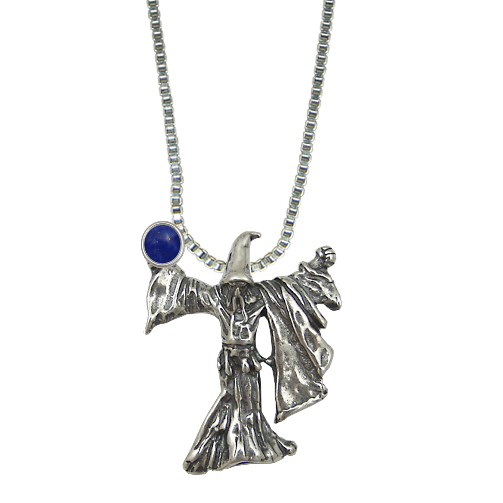 Sterling Silver Wizard of Mystery Charm With Lapis Lazuli Magic Orb